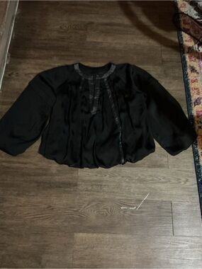 Black Women's Satin Puff Sleeve Blouse